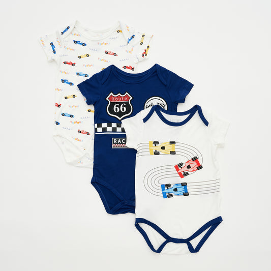 Not Too Big Tiny Racer Bamboo Shortsleeve Bodysuit - 3 Pack