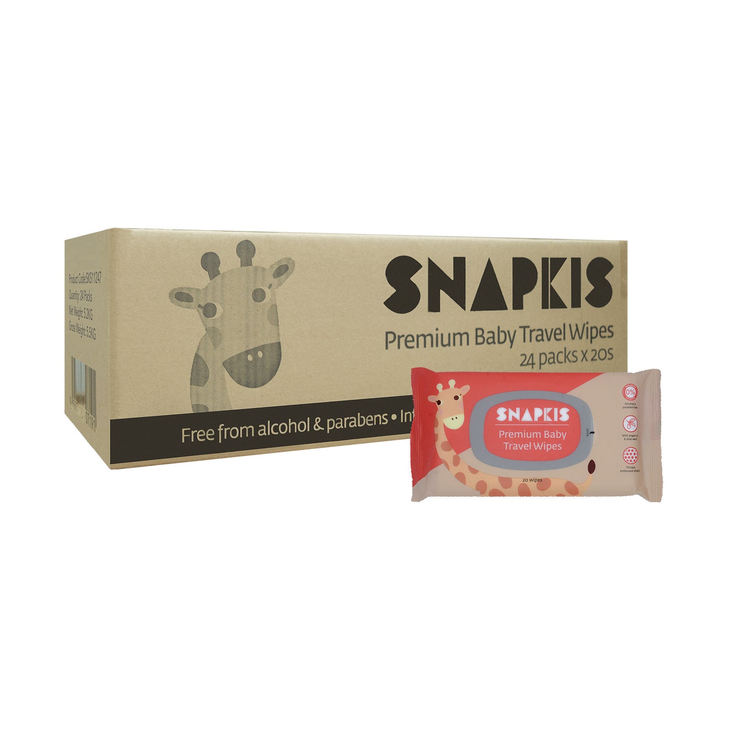 Snapkis Premium Baby Travel Wipes (20s)- 24pk Carton